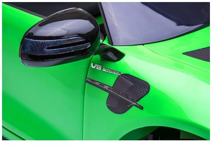 Vaikiškas elektromobilis Mercedes SLS AMG GT R, 12 V, su odine sėdyne ir EVA ratais, baltas