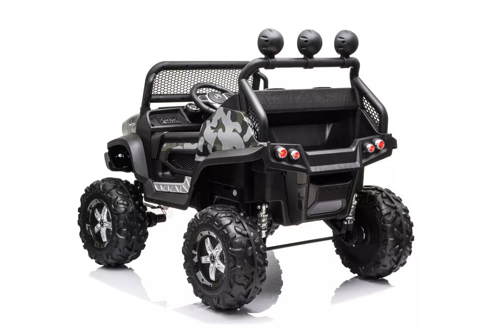 Vaikiškas elektromobilis Mercedes Unimog 4x4, 12 V, 4 varikliai, su minkšta sėdyne ir EVA ratais, kamufliažinis