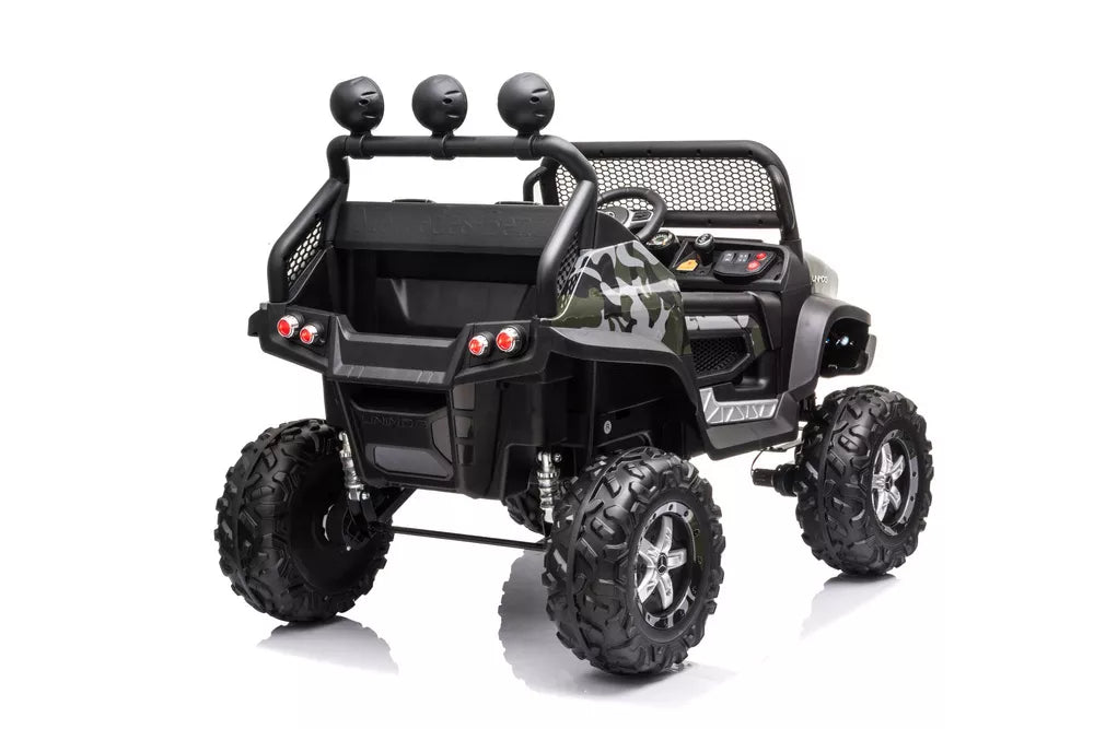 Vaikiškas elektromobilis Mercedes Unimog 4x4, 12 V, 4 varikliai, su minkšta sėdyne ir EVA ratais, kamufliažinis
