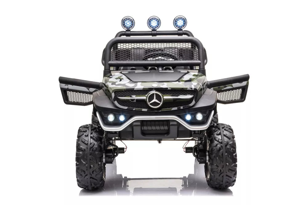 Vaikiškas elektromobilis Mercedes Unimog 4x4, 12 V, 4 varikliai, su minkšta sėdyne ir EVA ratais, kamufliažinis