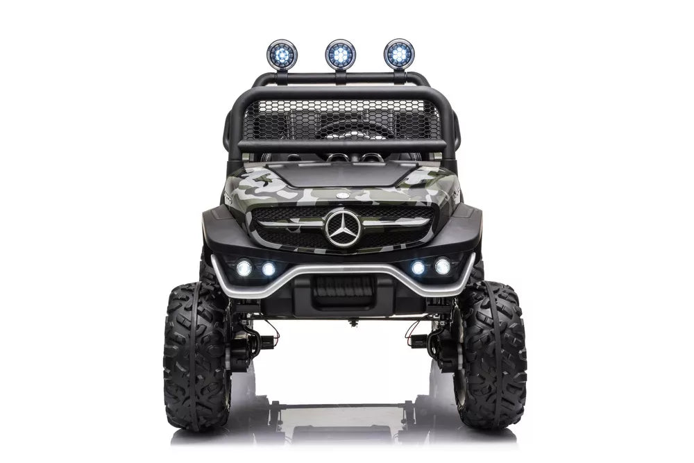 Vaikiškas elektromobilis Mercedes Unimog 4x4, 12 V, 4 varikliai, su minkšta sėdyne ir EVA ratais, kamufliažinis