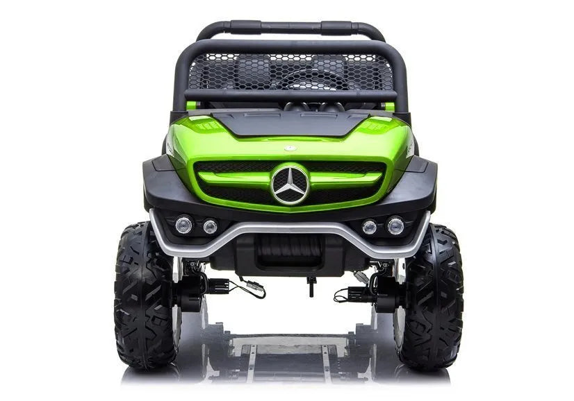 Vaikiškas elektromobilis Mercedes Unimog 4x4, 12 V, 45W, odinė sėdynė, EVA ratai, 30 kg apkrova, baltas