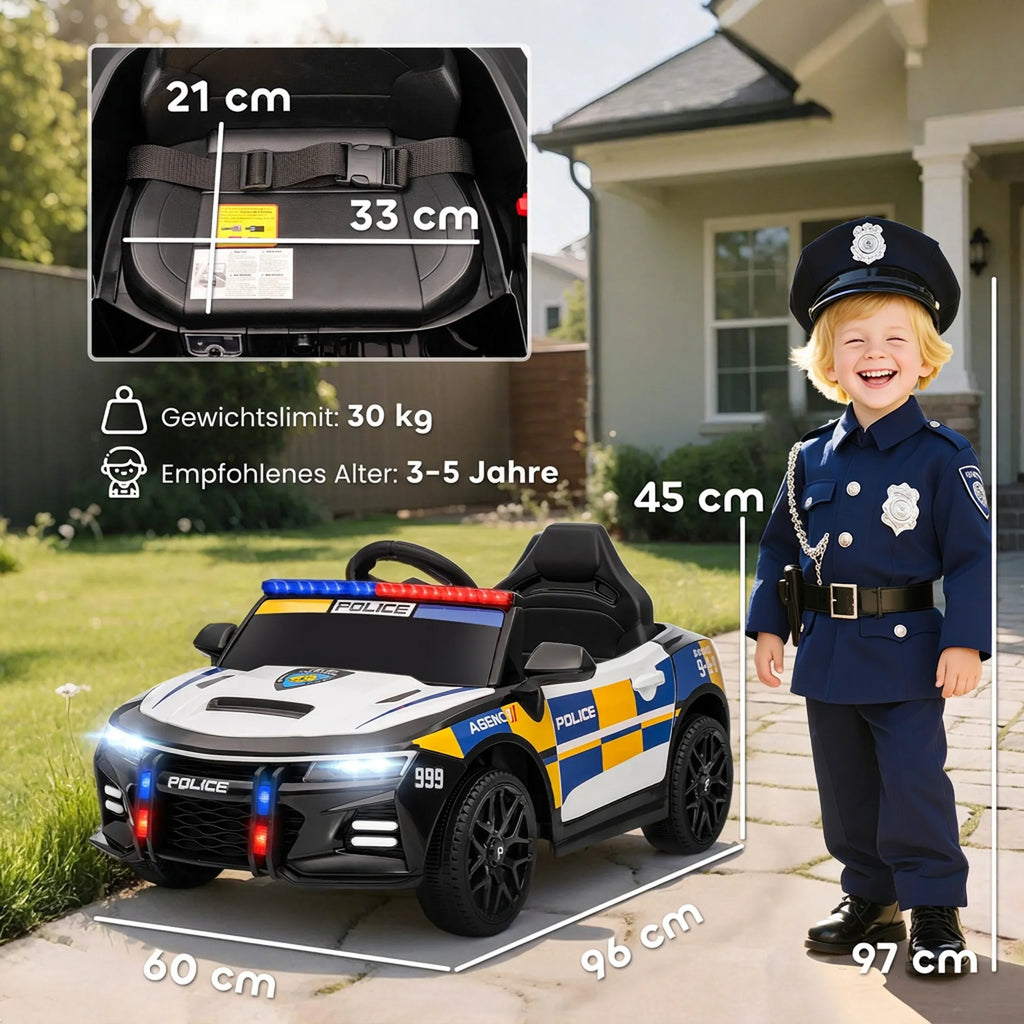 Vaikiškas elektromobilis policija 3-5 metų vaikams, su nuotolinio valdymo pultu, 12V, spalvotas