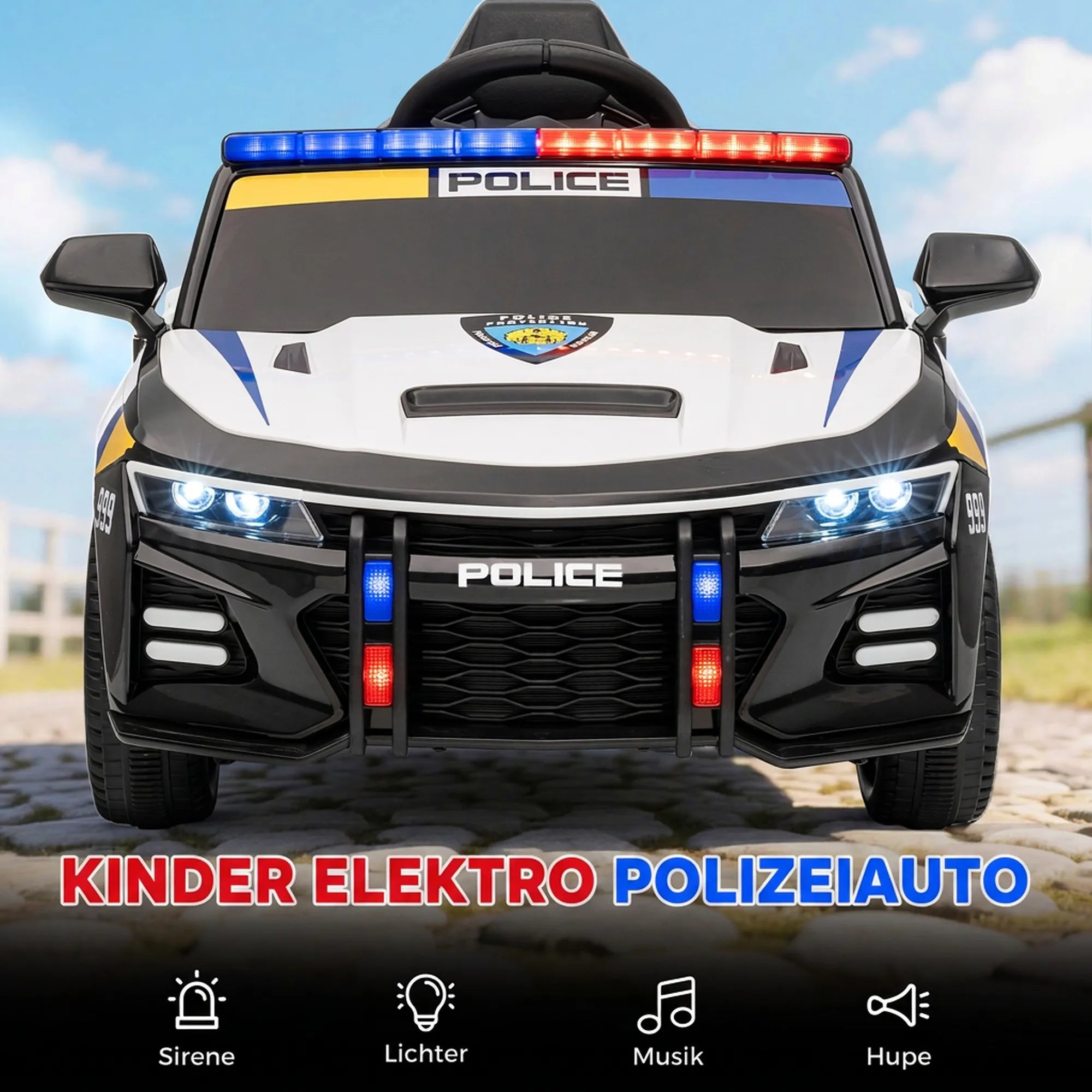 Vaikiškas elektromobilis policija 3-5 metų vaikams, su nuotolinio valdymo pultu, 12V, spalvotas