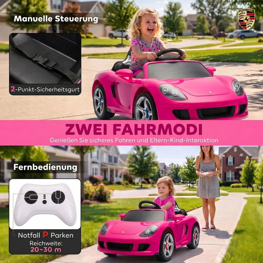 Koliažas: mergaitės vairuoja elektromobilį ir mama su valdymo pultu