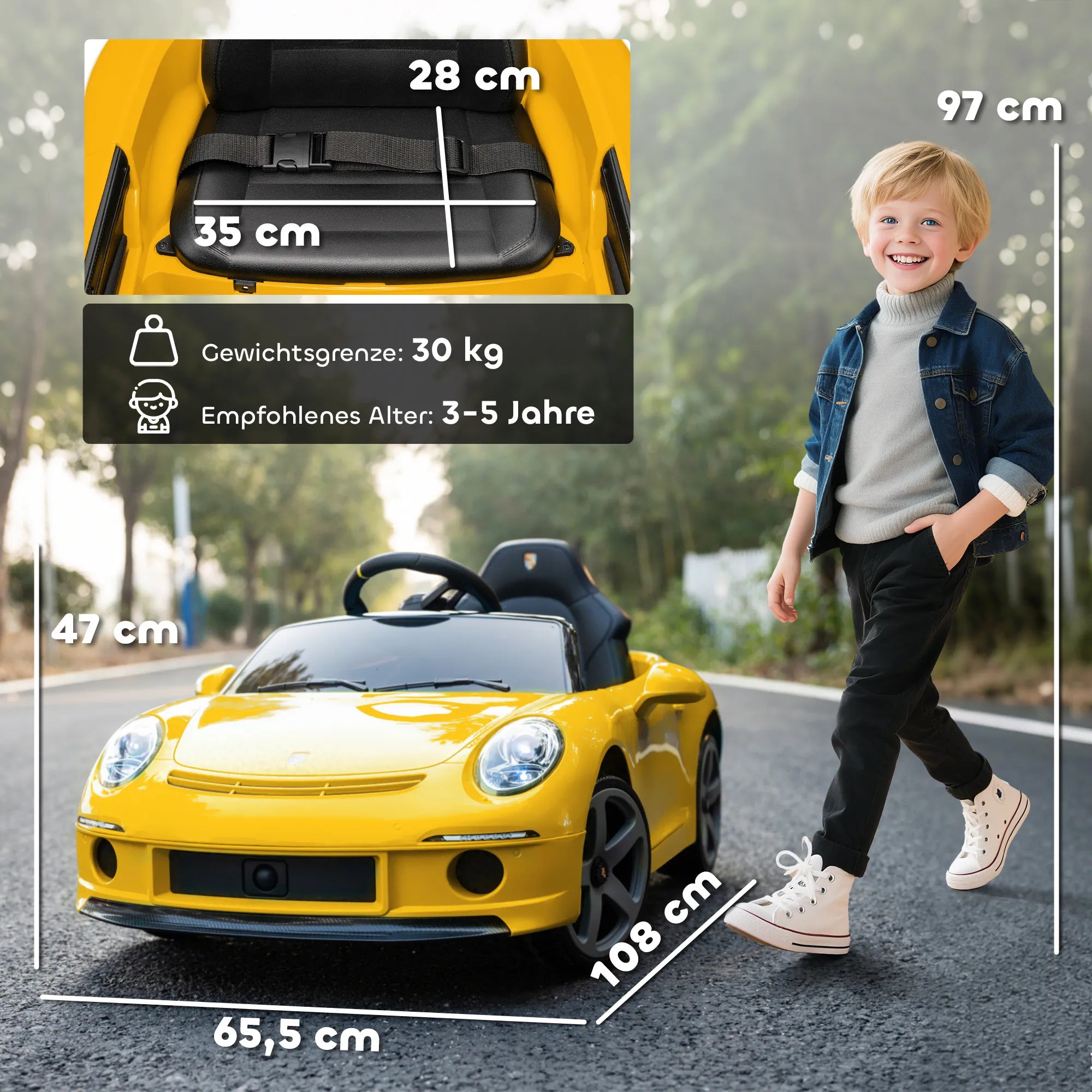 Vaikiškas elektromobilis RUF GT, 3–5 metų vaikams, geltonas