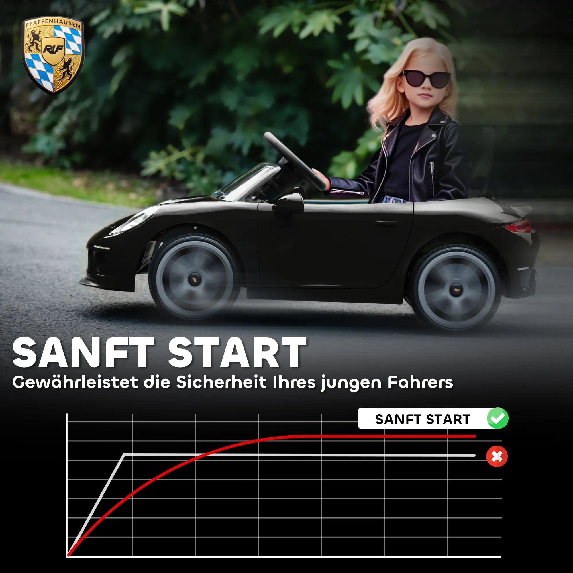 Vaikiškas elektromobilis RUF GT, 3–5 metų vaikams, juodas