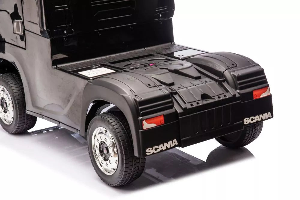 Vaikiškas elektromobilis Scania 500R, 24 V, 4x45 W, su minkšta eko-odos sėdyne, juodas