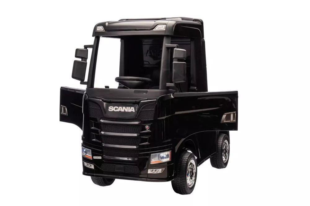 Vaikiškas elektromobilis Scania 500R, 24 V, 4x45 W, su minkšta eko-odos sėdyne, juodas