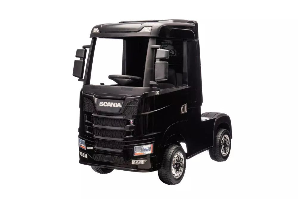 Vaikiškas elektromobilis Scania 500R, 24 V, 4x45 W, su minkšta eko-odos sėdyne, juodas