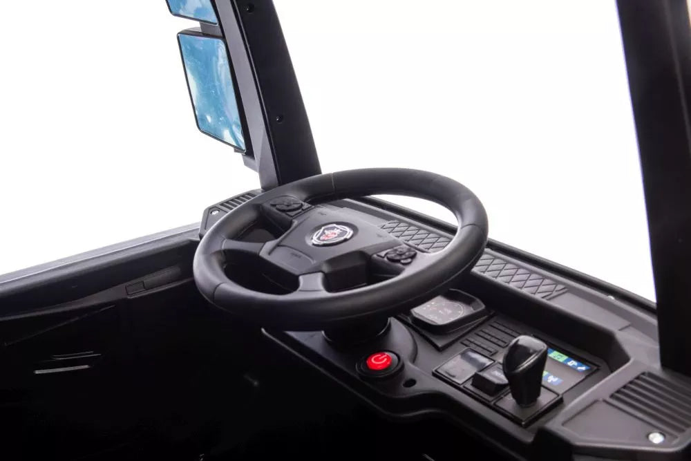 Vaikiškas elektromobilis Scania 500R, 24 V, 4x45 W, su minkšta eko-odos sėdyne, juodas