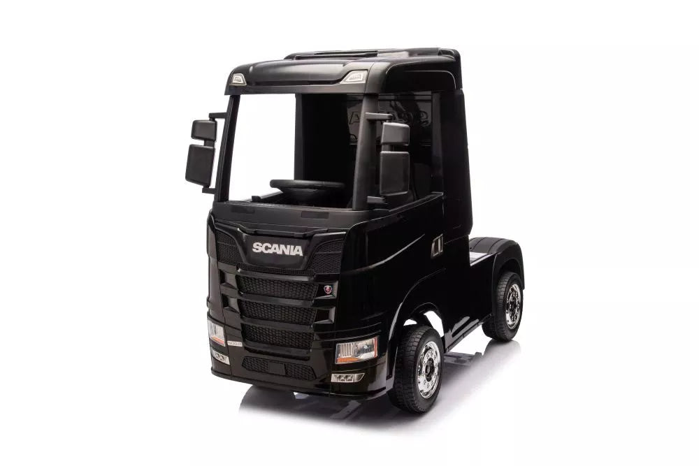 Vaikiškas elektromobilis Scania 500R, 24 V, 4x45 W, su minkšta eko-odos sėdyne, juodas