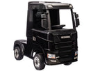 Vaikiškas elektromobilis Scania 500R, 24 V, 4x45 W, su minkšta eko-odos sėdyne, juodas