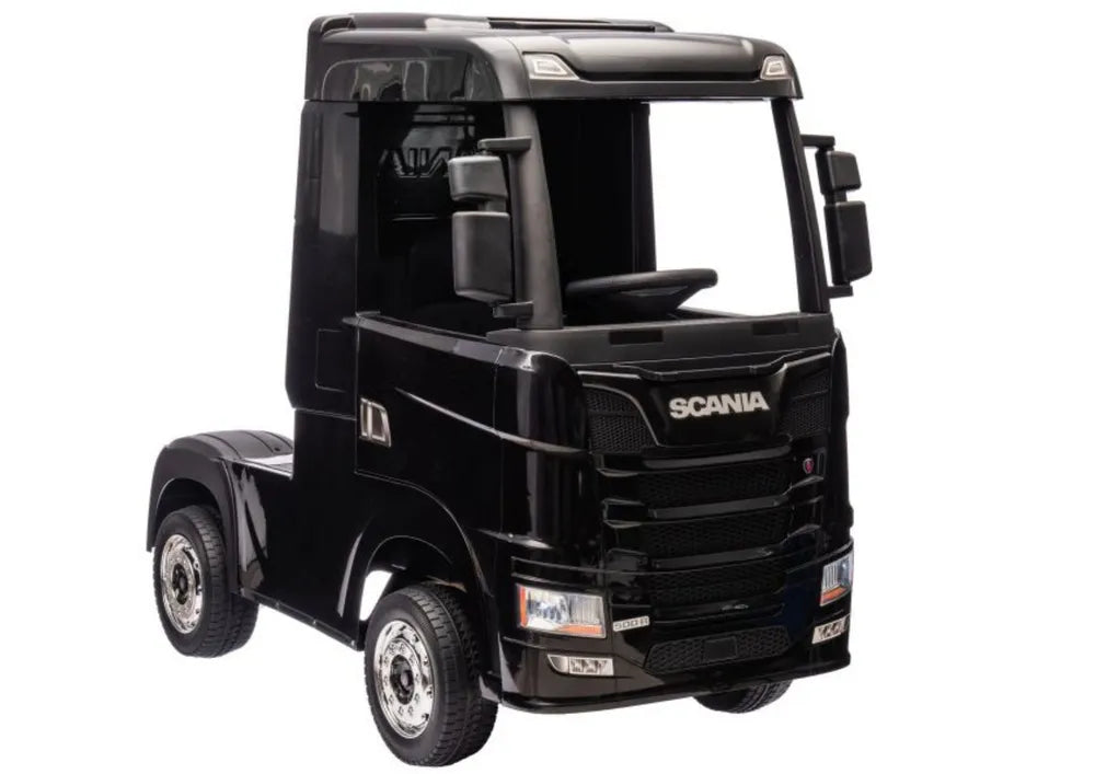 Vaikiškas elektromobilis Scania 500R, 24 V, 4x45 W, su minkšta eko-odos sėdyne, juodas