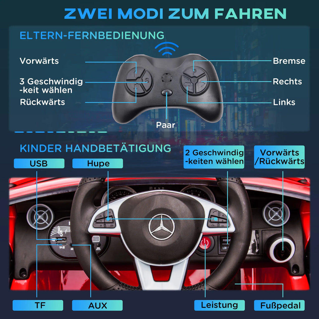 Vaikiškas elektromobilis su LED žibintais, saugos diržu, 3–5 km/h, 3–6 metų, raudonas