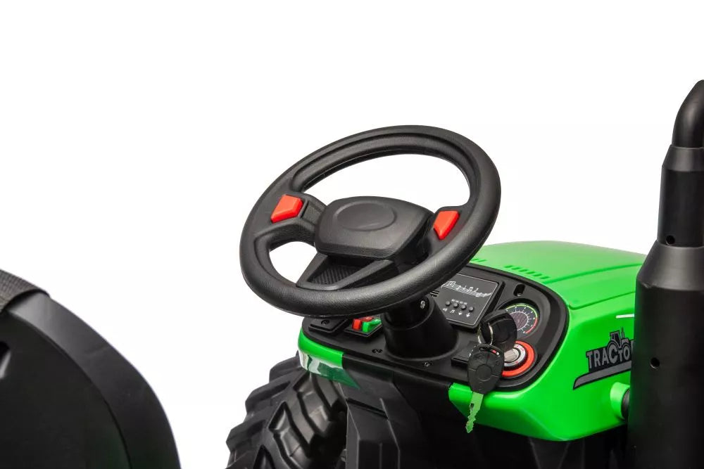 Vaikiškas elektromobilis traktorius, 24 V, 2x95 W, baltas