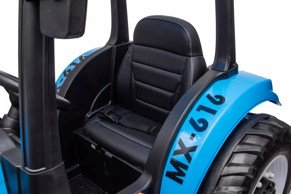 Vaikiškas elektromobilis traktorius, 24V, su EVA ratais ir nuotolinio valdymo pultu, mėlynas