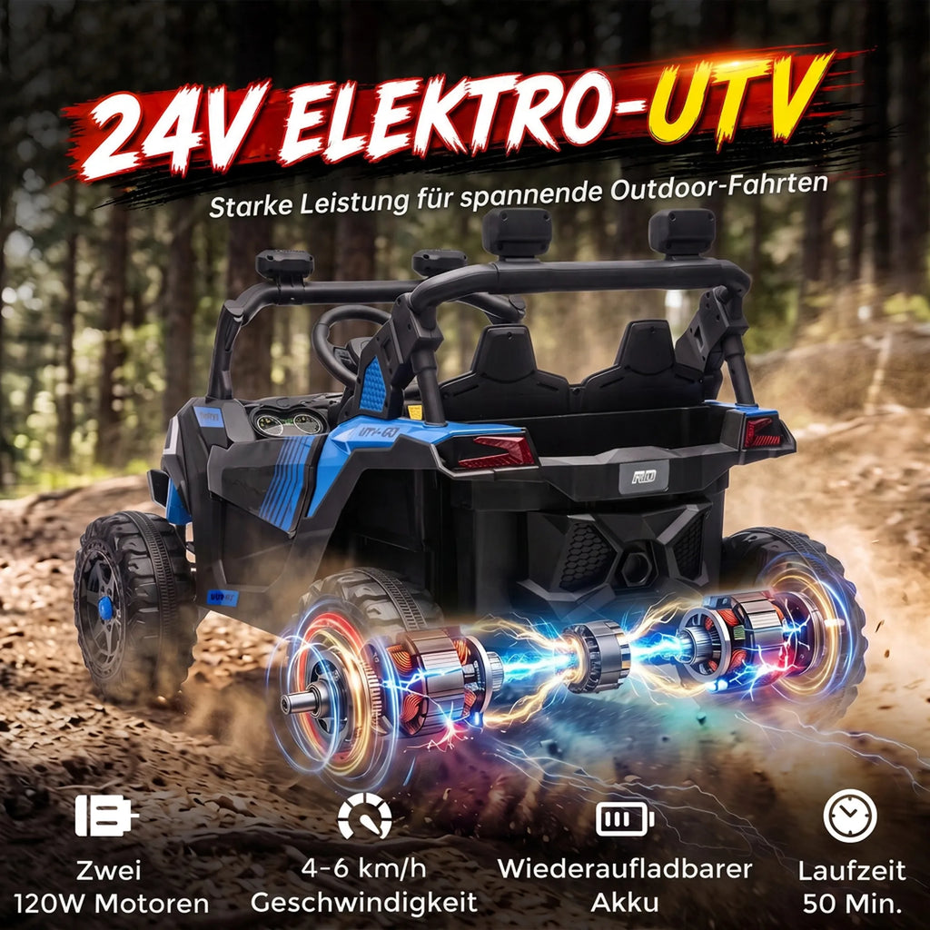 Vaikiškas elektromobilis UTV, 24 V, 2 × 120 W, 2 vietų