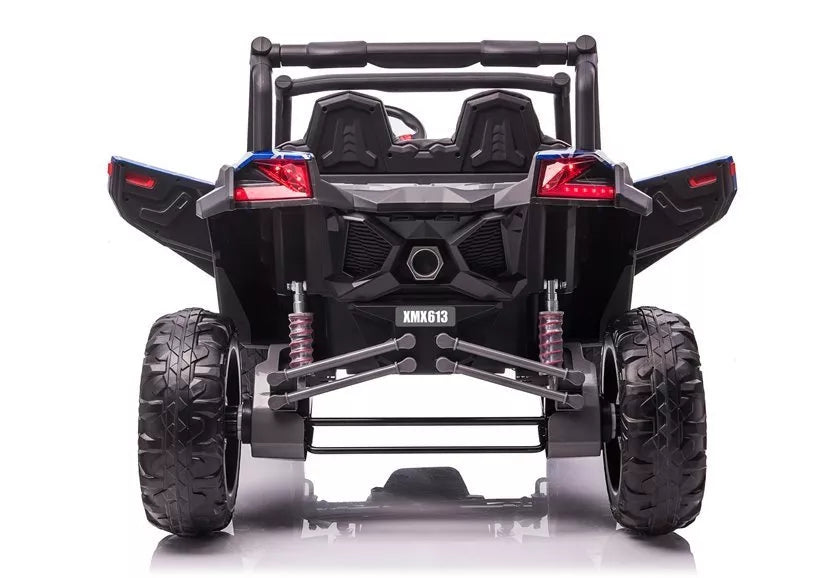 Vaikiškas elektromobilis UTV-MX, 24V, dvivietis, 4x60W, 3-8 km/h, juodas su mėlynais raštais