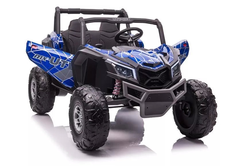 Vaikiškas elektromobilis UTV-MX, 24V, dvivietis, 4x60W, 3-8 km/h, juodas su mėlynais raštais