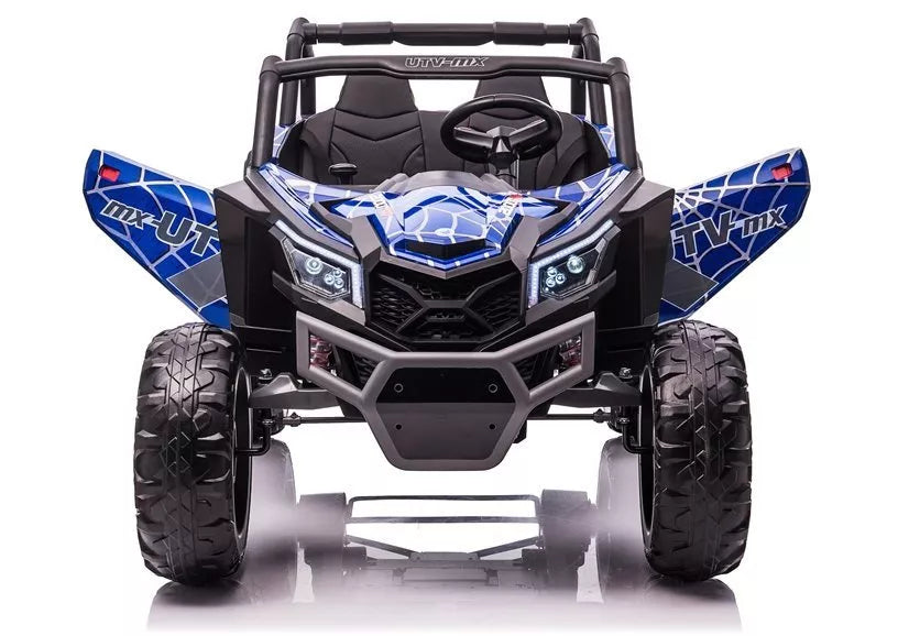 Vaikiškas elektromobilis UTV-MX, 24V, dvivietis, 4x60W, 3-8 km/h, juodas su mėlynais raštais