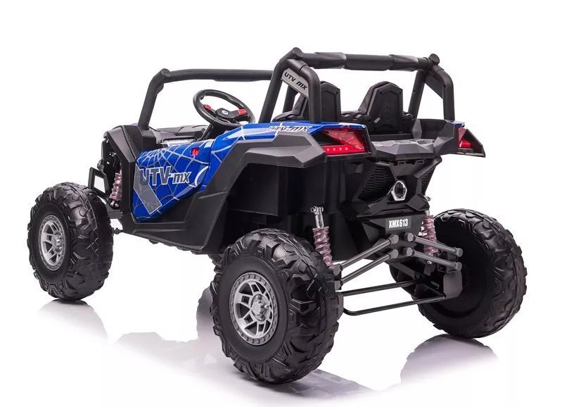 Vaikiškas elektromobilis UTV-MX, 24V, dvivietis, 4x60W, 3-8 km/h, juodas su mėlynais raštais