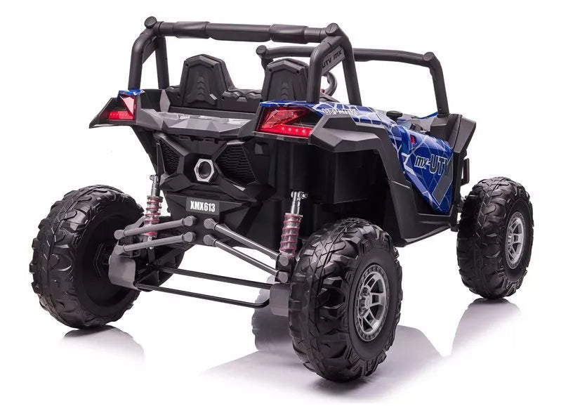 Vaikiškas elektromobilis UTV-MX, 24V, dvivietis, 4x60W, 3-8 km/h, juodas su mėlynais raštais