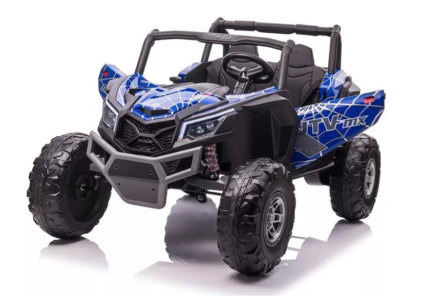 Vaikiškas elektromobilis UTV-MX, 24V, dvivietis, 4x60W, 3-8 km/h, juodas su mėlynais raštais