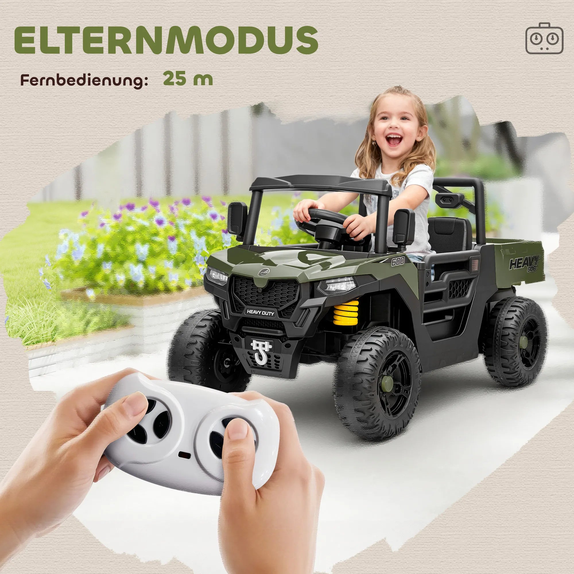 Vaikiškas elektromobilis UTV su nuotolinio valdymo pulteliu, 3-8 metų vaikams, žalias