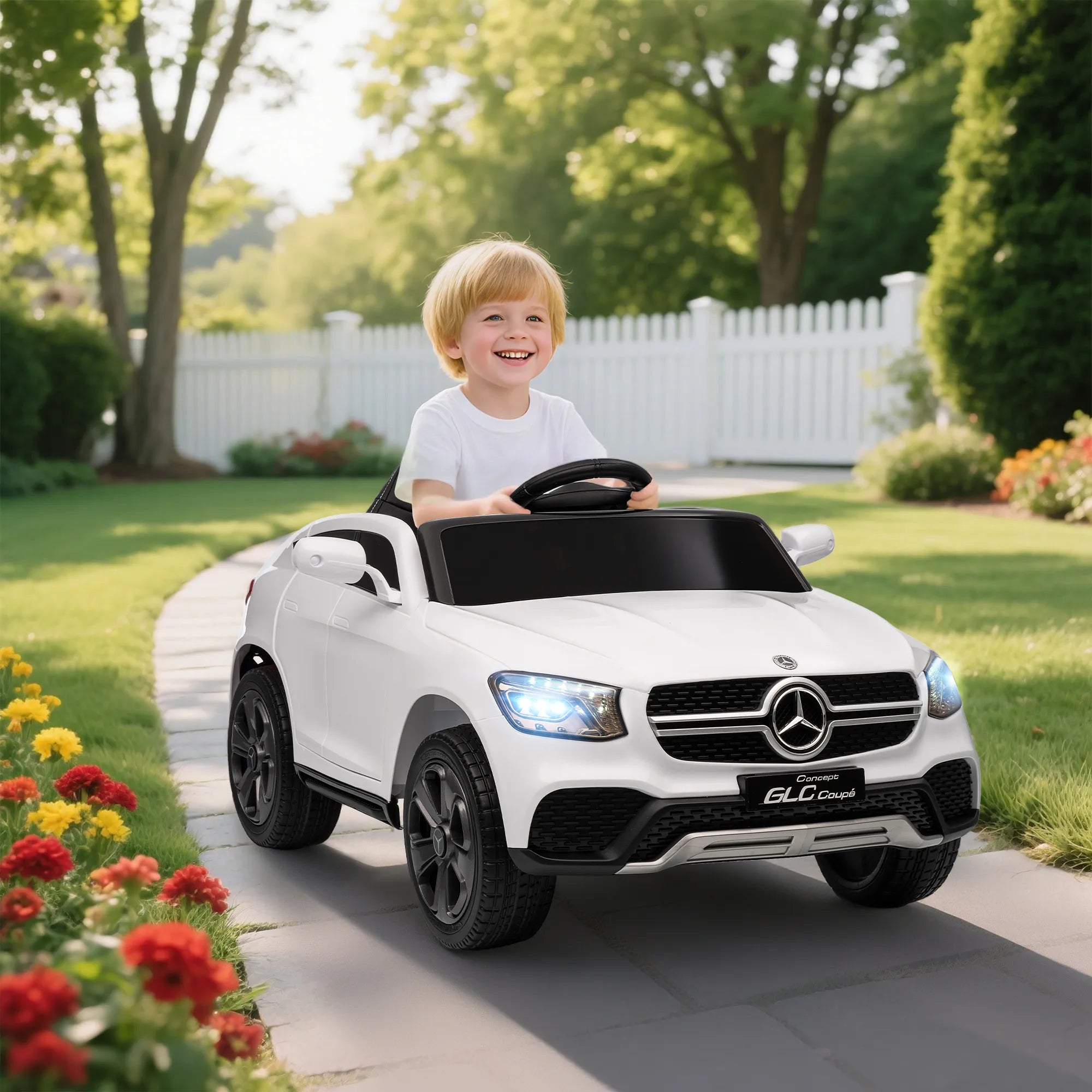 Vaikiškas elektromobilis visureigis Mercedes GLC 12V, 25 kg, baltas 3-6 metų
