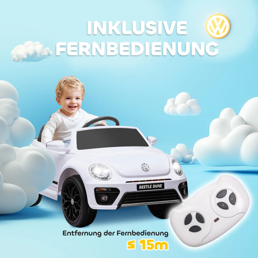 Vaikiškas elektromobilis Volkswagen VW Beetle 3-5 metų vaikams, baltas
