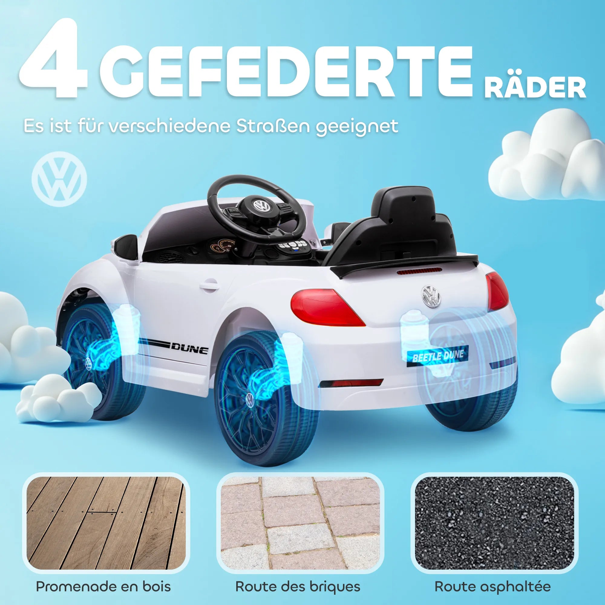 Vaikiškas elektromobilis Volkswagen VW Beetle 3-5 metų vaikams, baltas