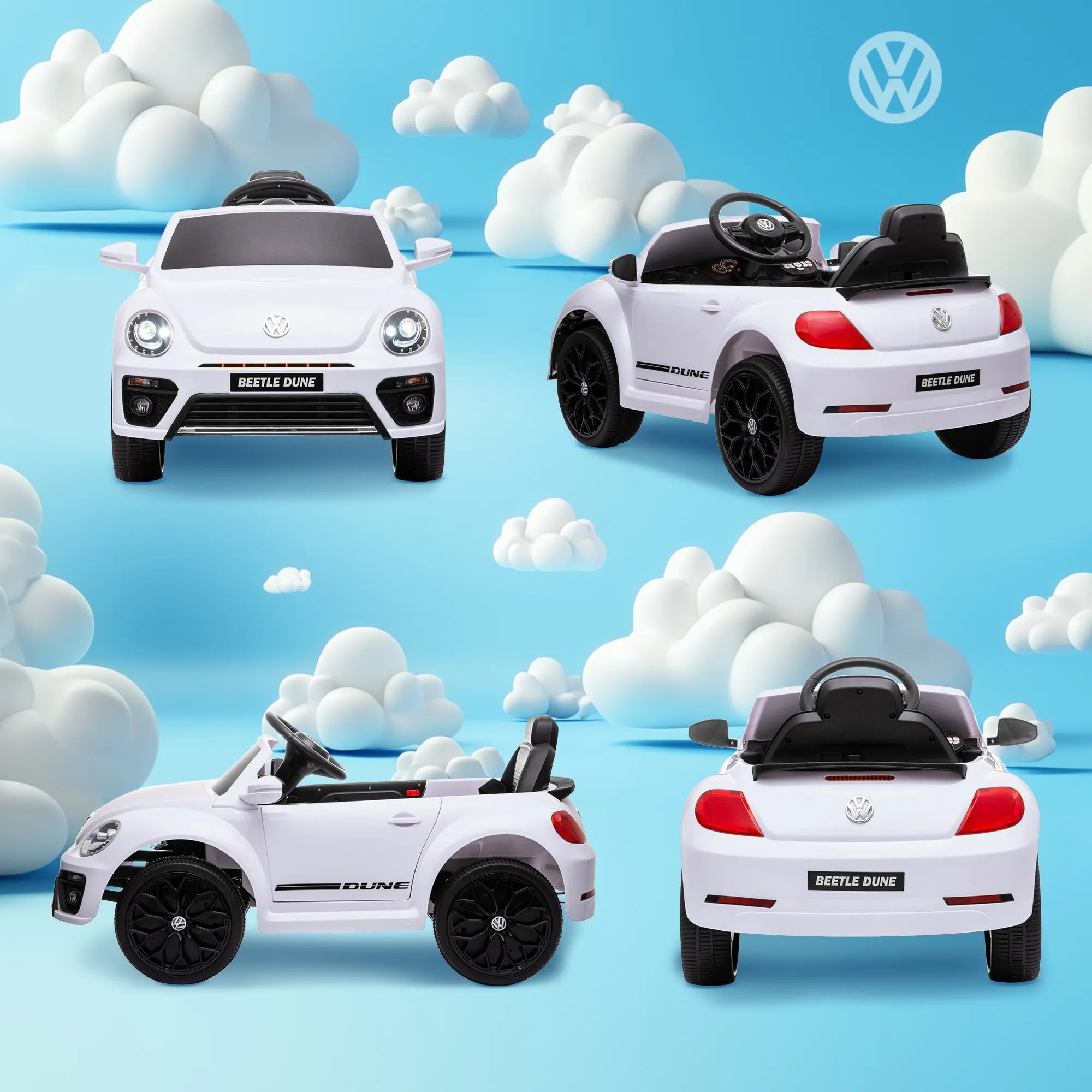 Vaikiškas elektromobilis Volkswagen VW Beetle 3-5 metų vaikams, baltas