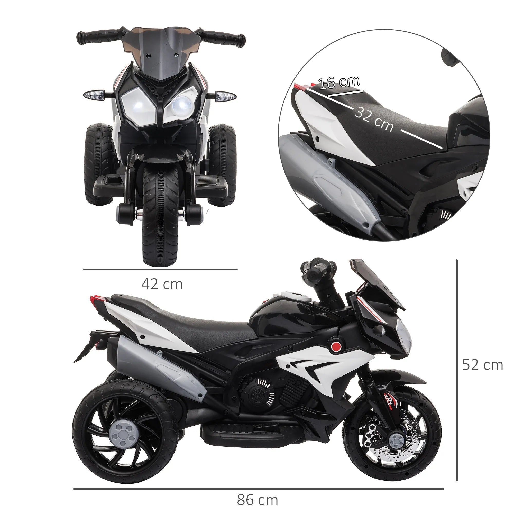 Vaikiškas elektros motociklas 3–5 metų vaikams, juodas