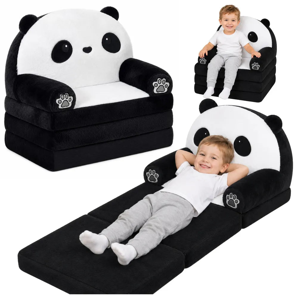 Vaikiškas fotelis-lova, panda, 2 viename, juodai baltas