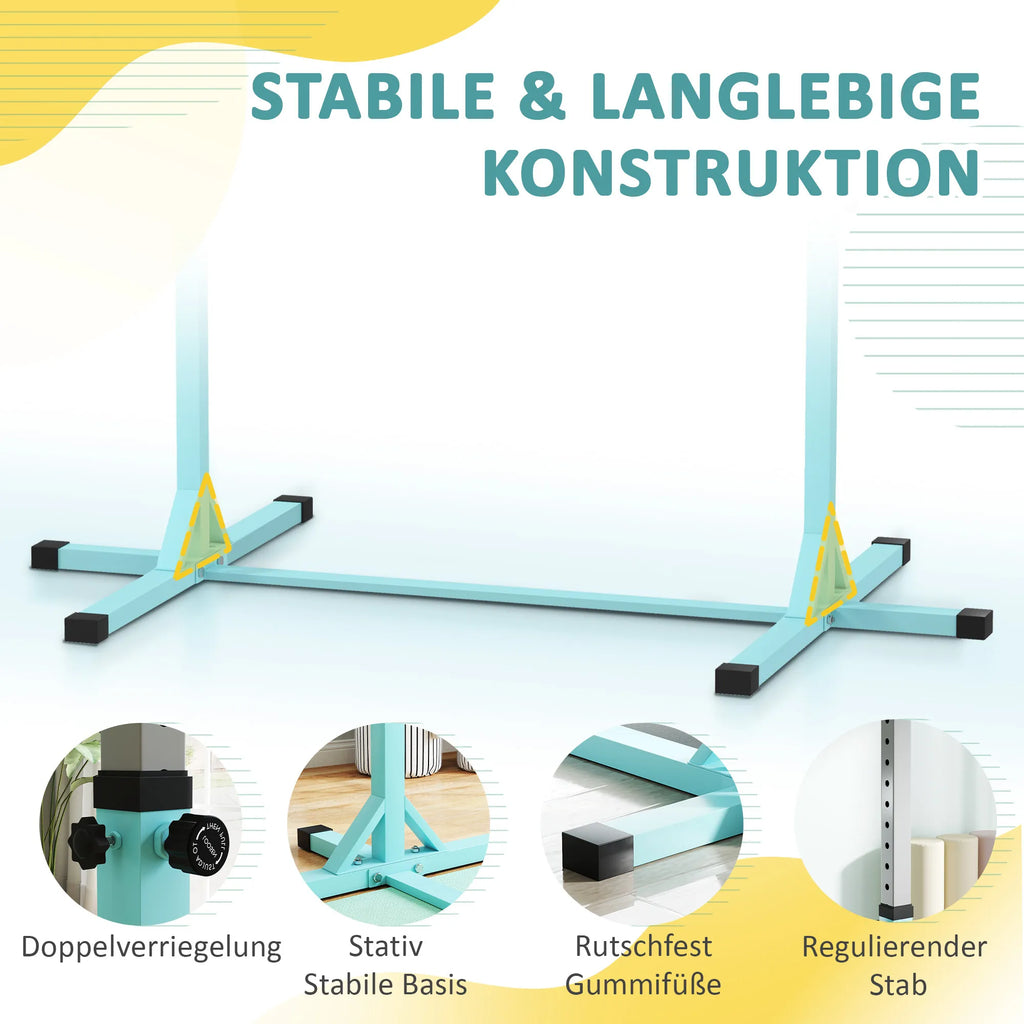 Stabilaus rėmo detalės: dvigubas fiksatorius, neslystančios kojelės, reguliavimo strypas