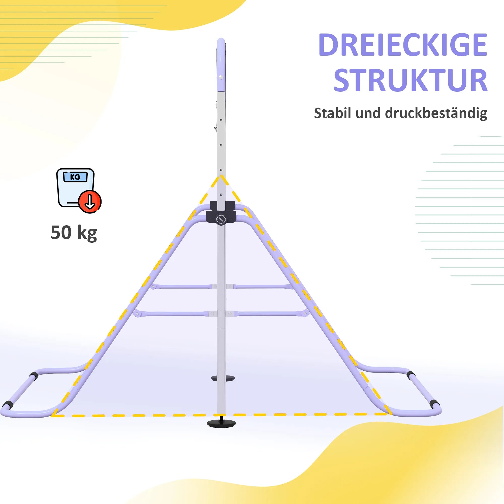 Vaikiškas gimnastikos skersinis su žiedais, reguliuojamas, sulankstomas, violetinis