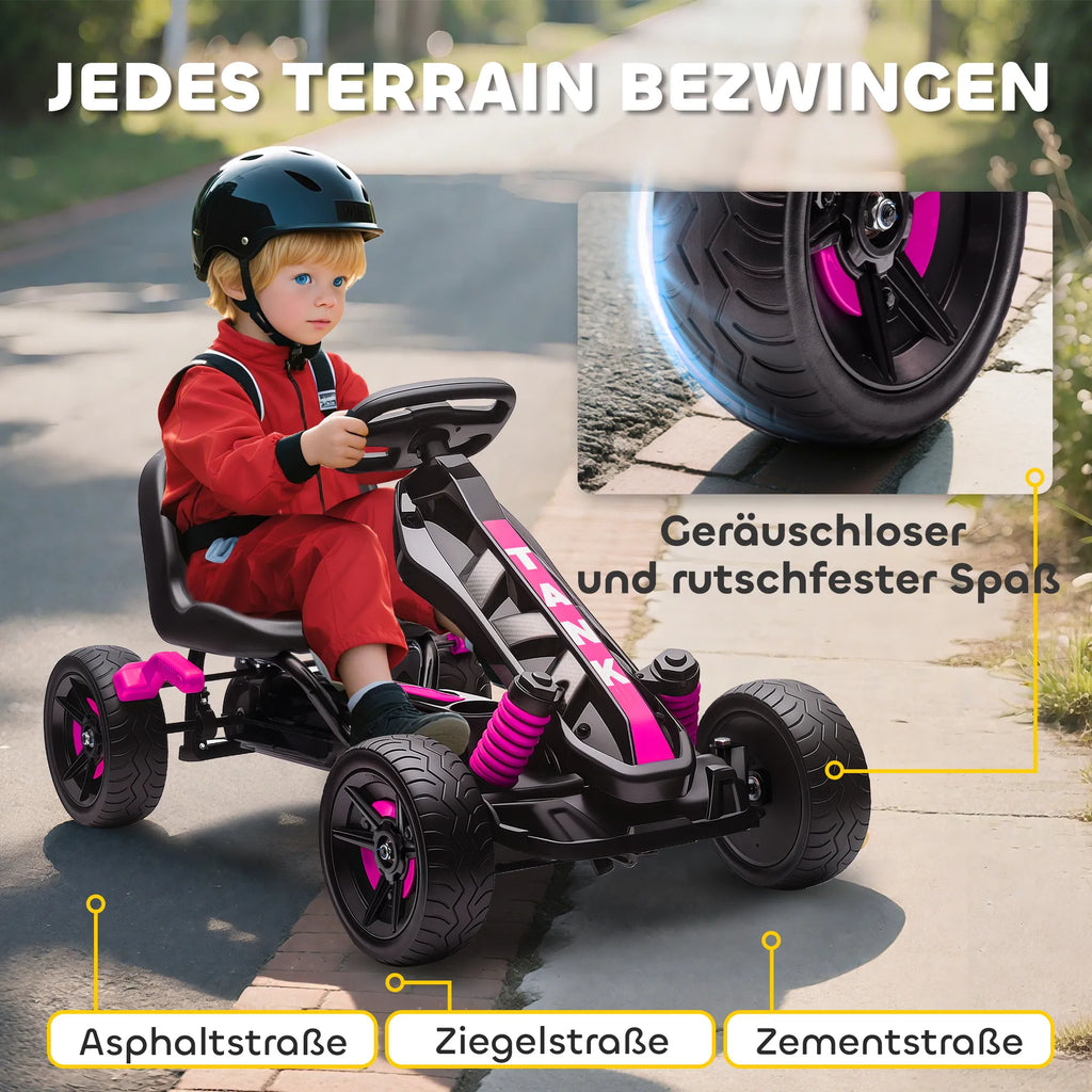 Vaikiškas gokartas su pedalais 3–6 metų vaikams, rožinis
