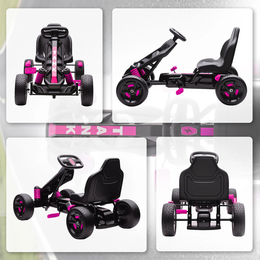 Vaikiškas gokartas su pedalais 3–6 metų vaikams, rožinis