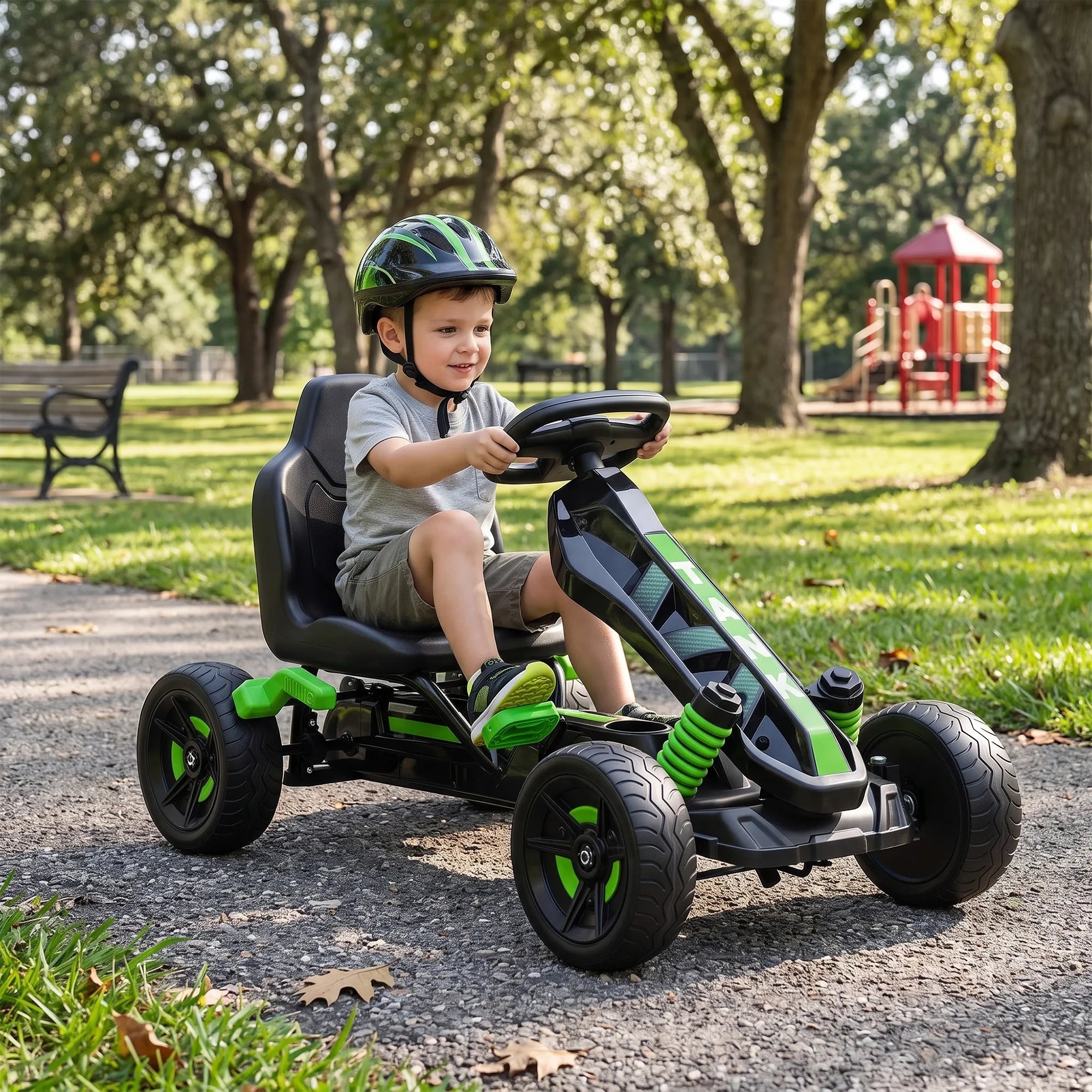 Vaikiškas gokartas su pedalais, 3–6 metų vaikams, žalias
