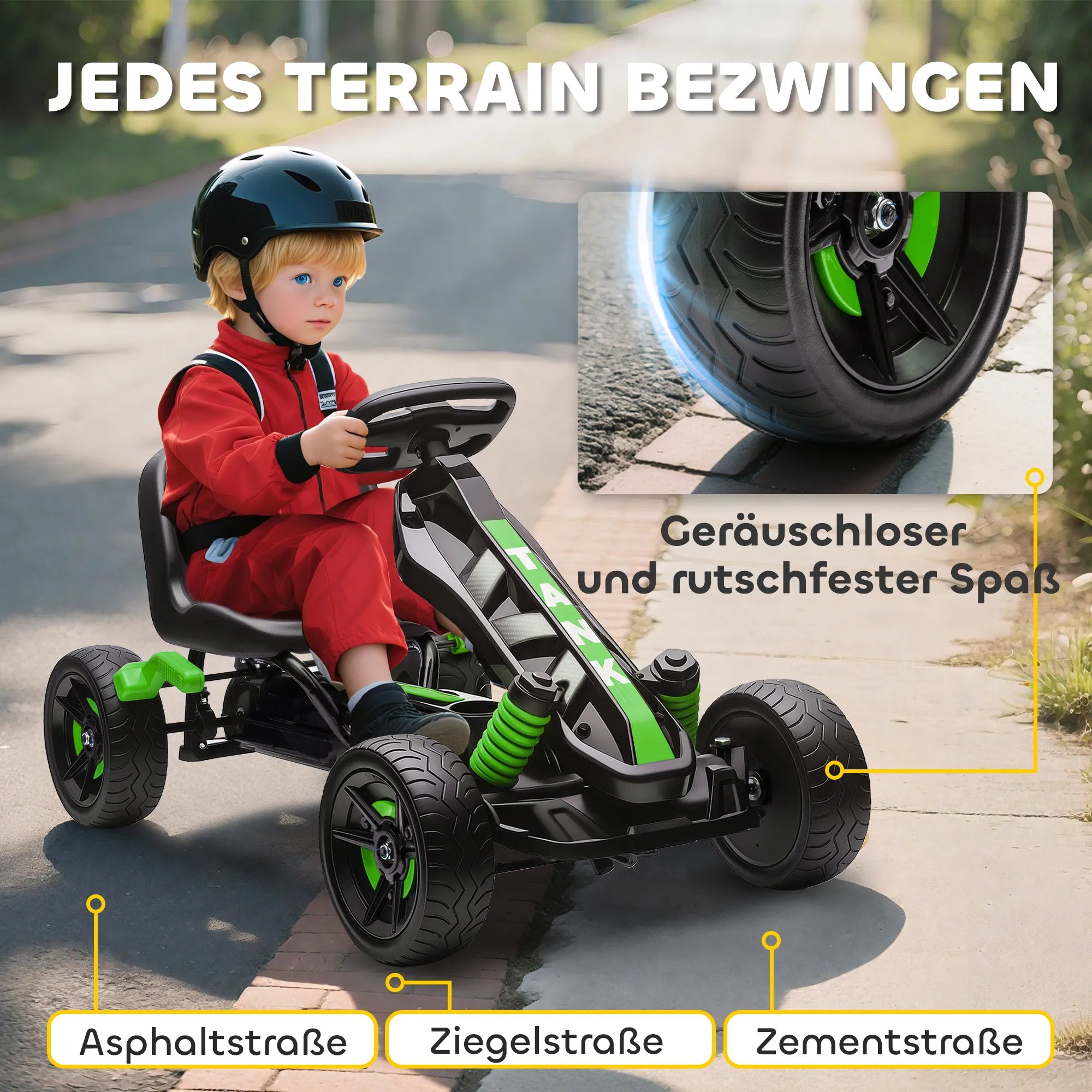 Vaikiškas gokartas su pedalais, 3–6 metų vaikams, žalias