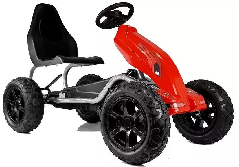 Vaikiškas gokartas su pedalais, pripučiamais ratais, raudonas