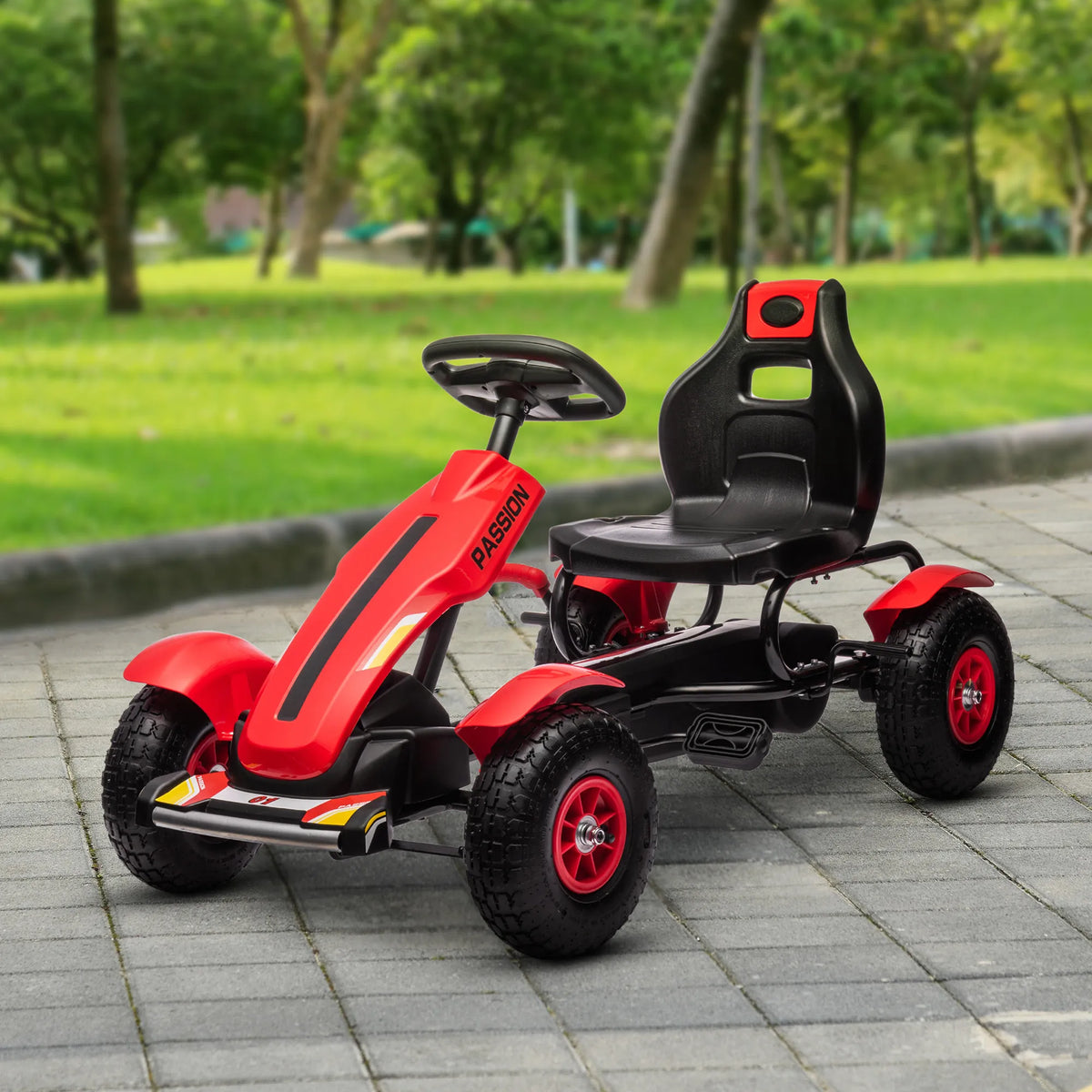 Vaikiškas gokartas su reguliuojama sėdyne, 5–12 metų vaikams, raudonas