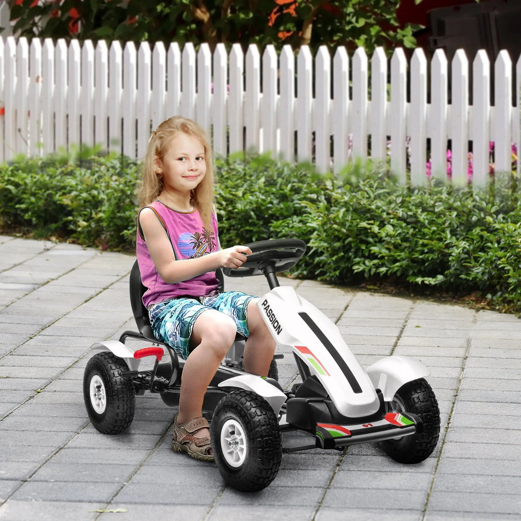 Vaikiškas gokartas su reguliuojama sėdyne, iki 50 kg, 5–12 metų vaikams, baltas
