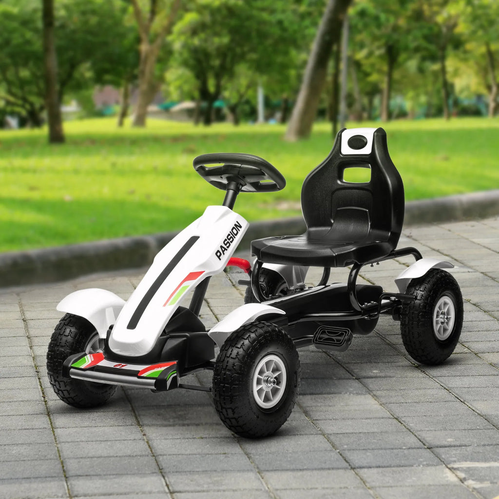 Vaikiškas gokartas su reguliuojama sėdyne, iki 50 kg, 5–12 metų vaikams, baltas