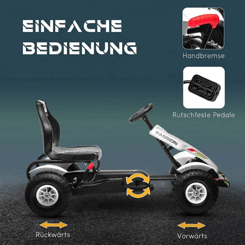 Vaikiškas gokartas su reguliuojama sėdyne, iki 50 kg, 5–12 metų vaikams, baltas