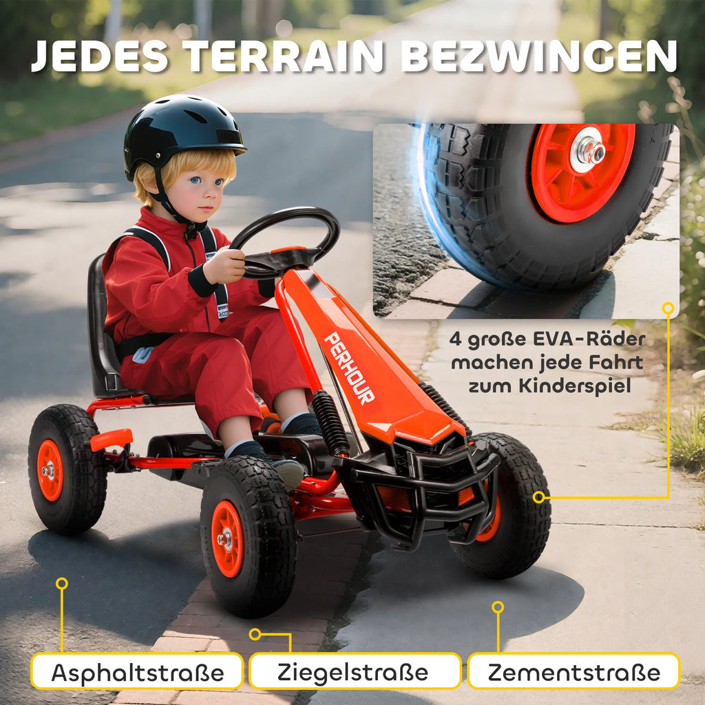 Vaikiškas kartingas su reguliuojama sėdyne, 3–8 metų, raudonas