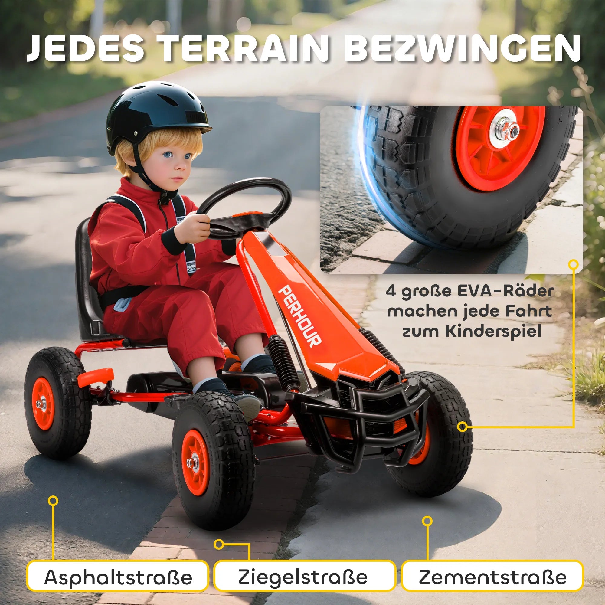 Vaikiškas kartingas su reguliuojama sėdyne, 3–8 metų, raudonas