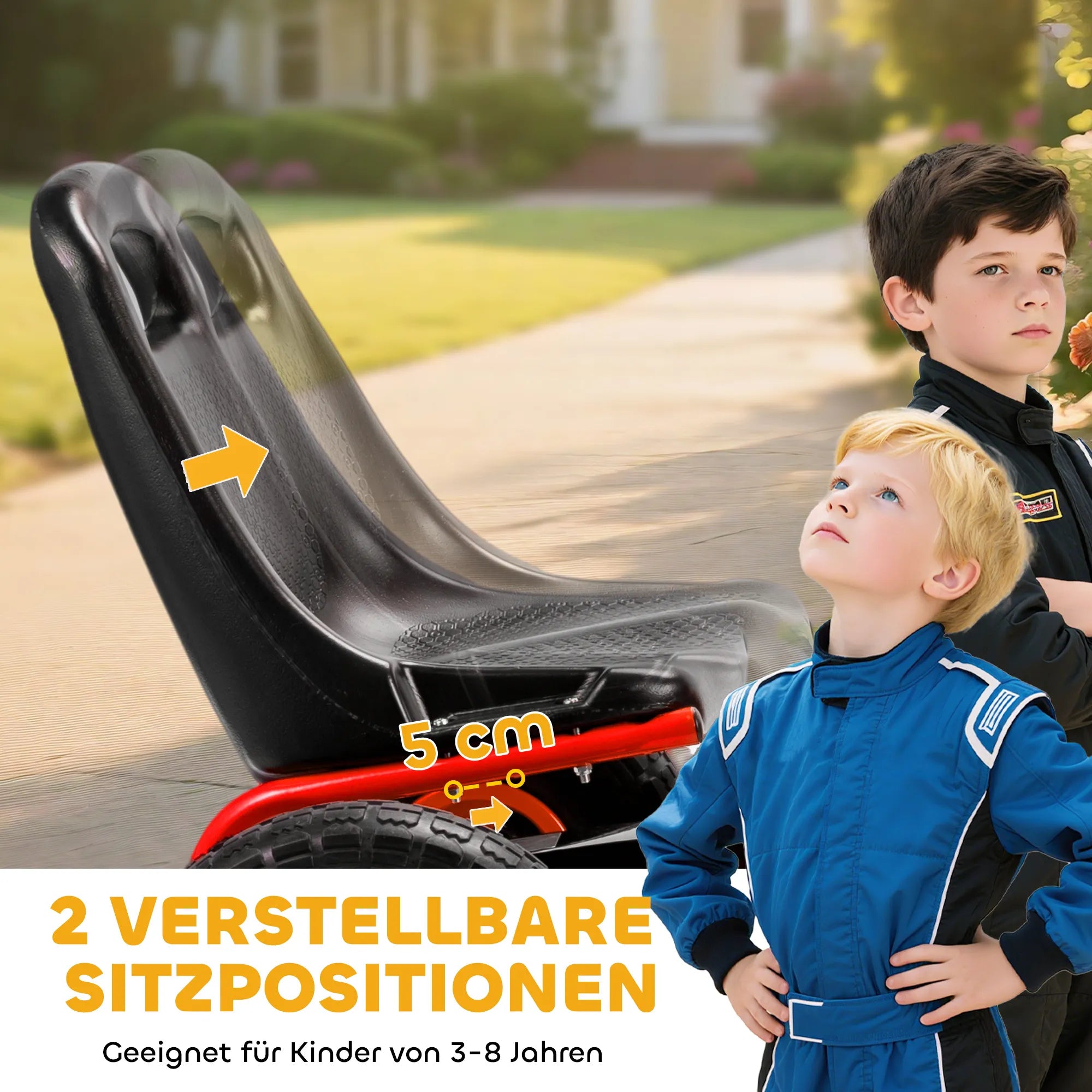 Vaikiškas kartingas su reguliuojama sėdyne, 3–8 metų, raudonas