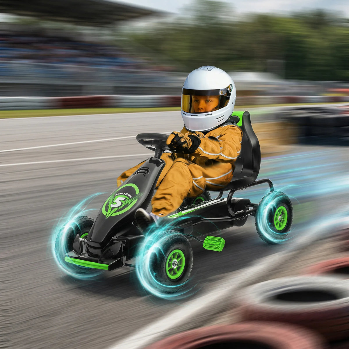 Vaikiškas kartingas su reguliuojama sėdyne, 5–12 metų vaikams, žalias